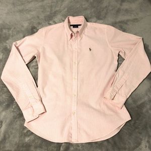 Ralph Lauren Slim Fit Classic Oxford Long-Sleeve, Light Pink & White Stripe